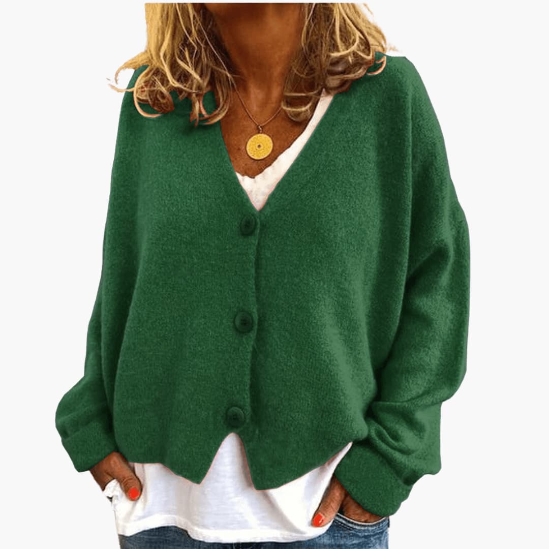 Strikket cardigan til kvinder med V-hals, lange ærmer og knapper