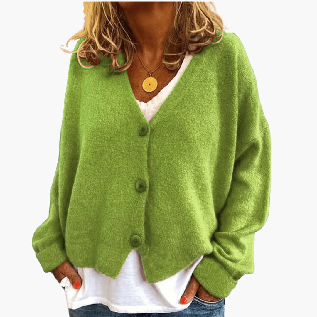Strikket cardigan til kvinder med V-hals, lange ærmer og knapper