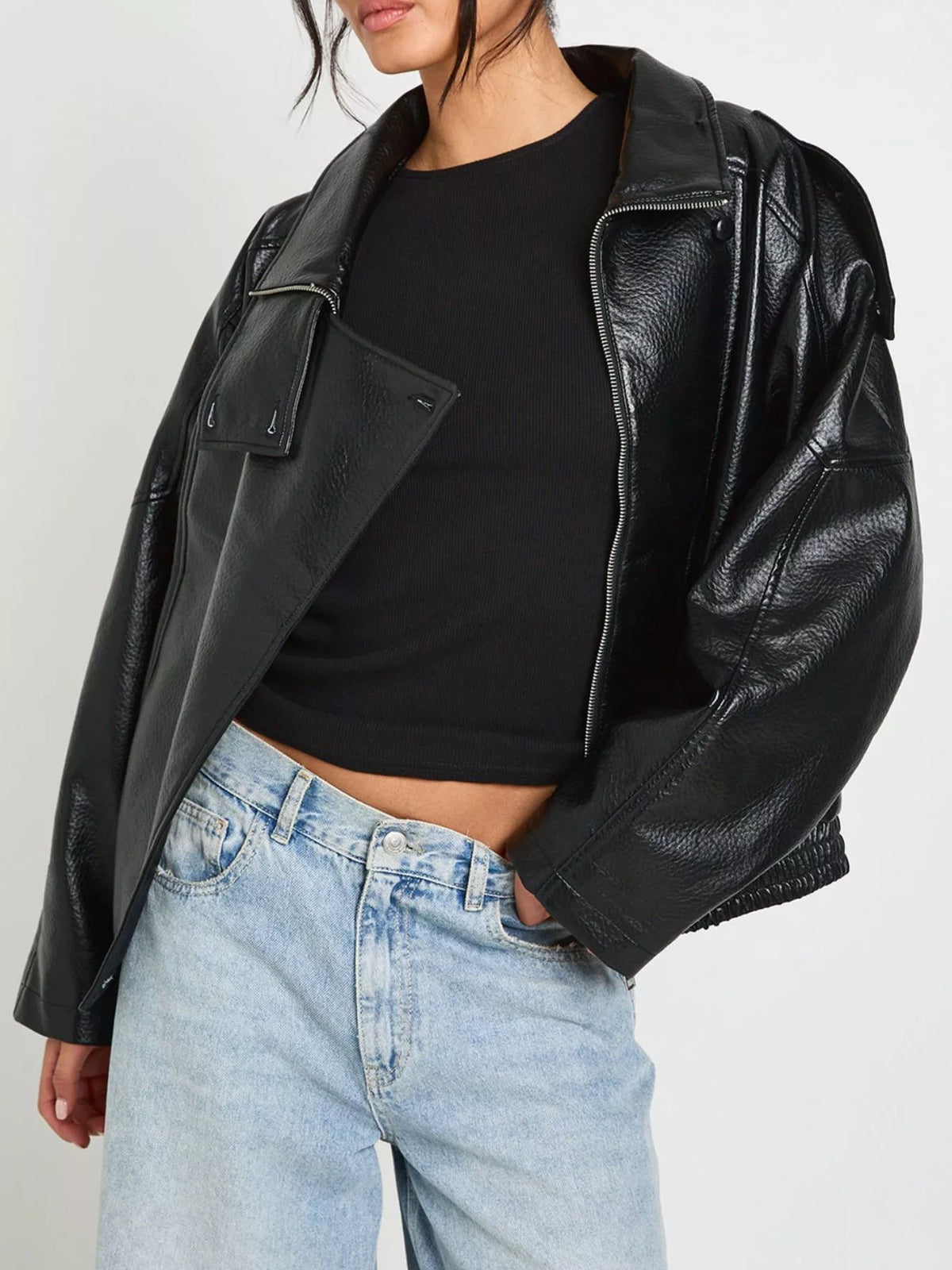 Women's Faux Leather Motorcycle Jacket, Asymmetrical Zip, Sizes S-2xl