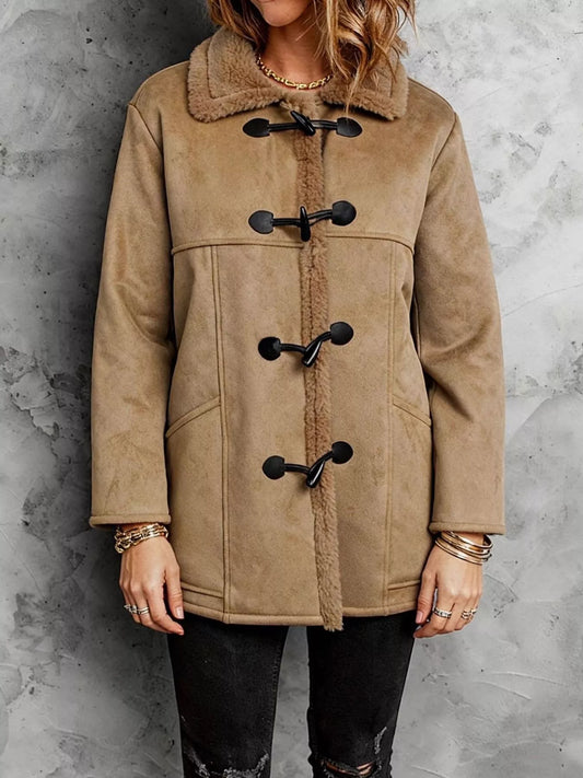Women's Faux Suede Sherpa Coat with Toggle Front, Sizes S To Xl