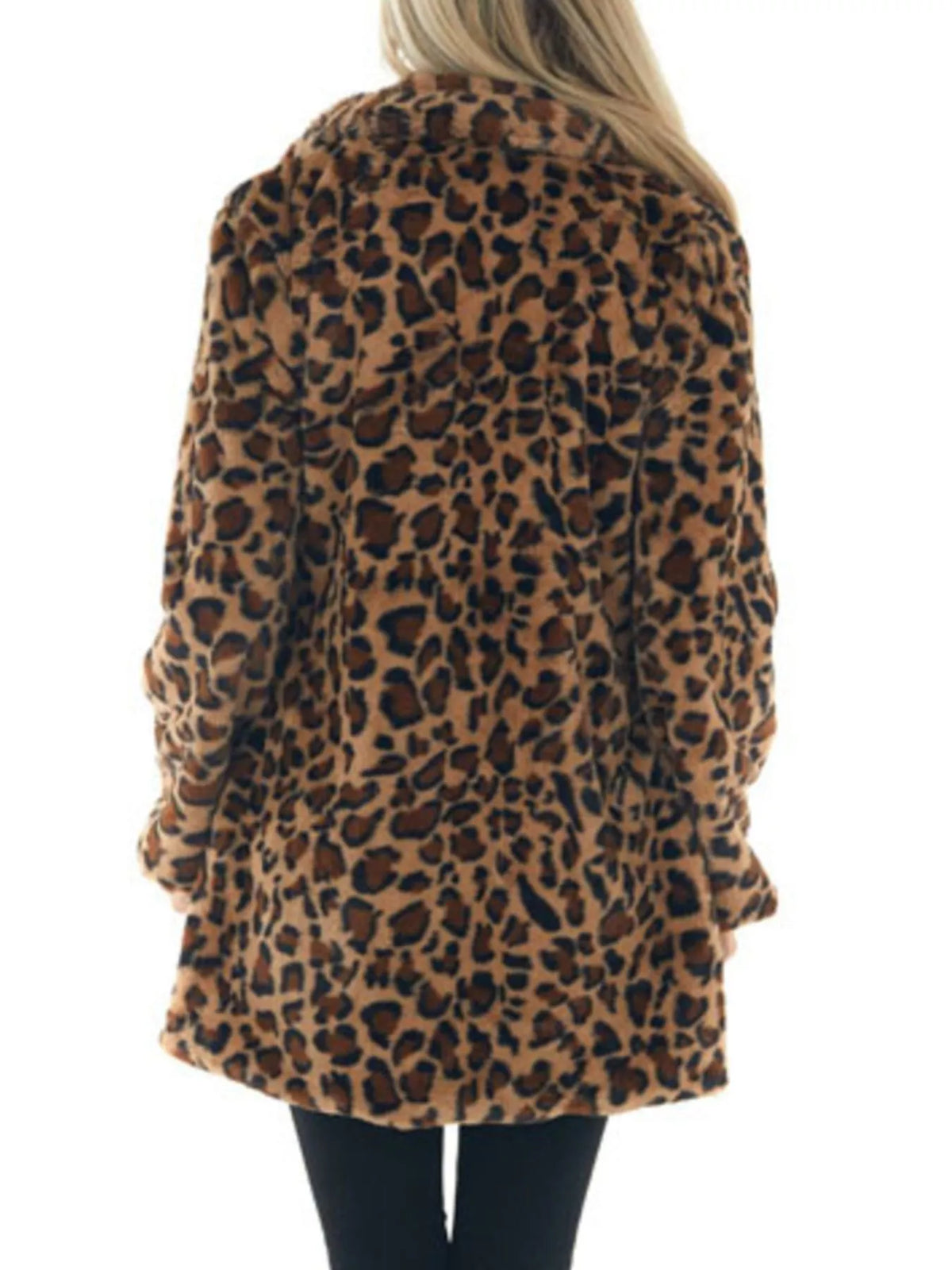 Dammode i fuskpäls med leopardmönster, öppen framtill, plus size 5xl