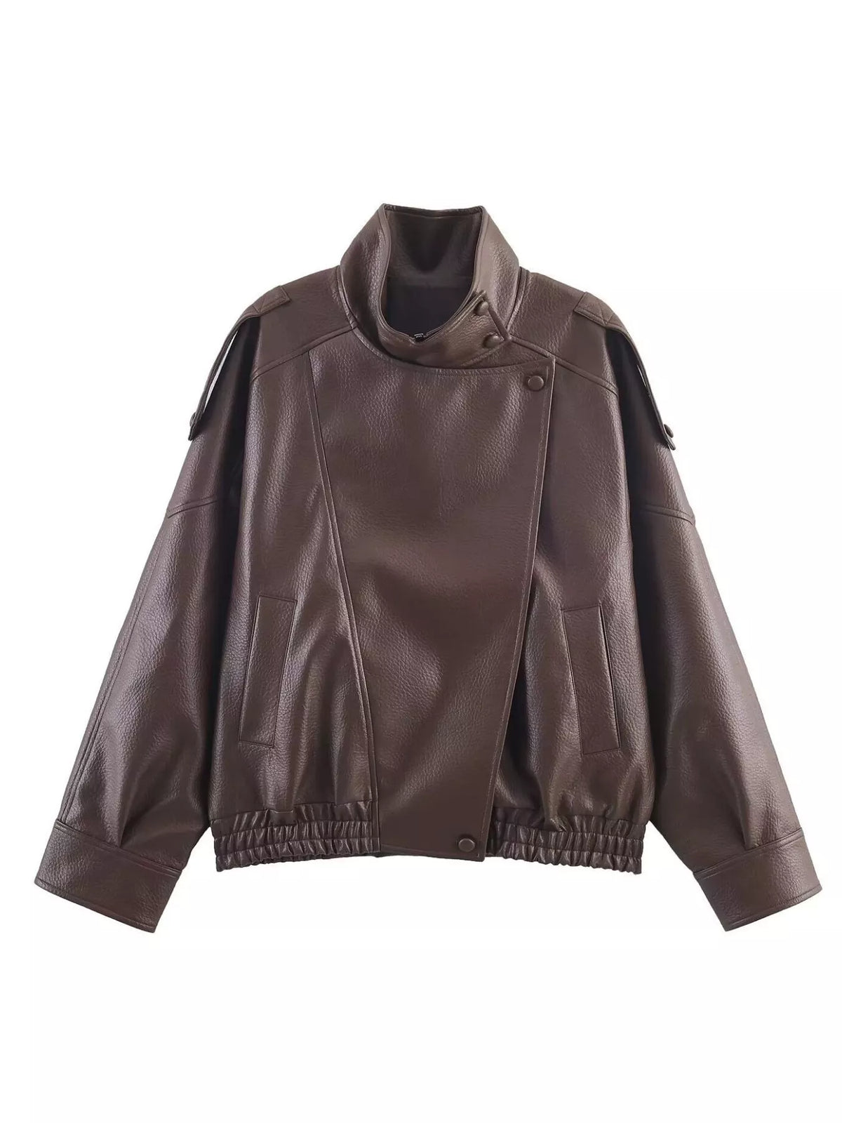 Casaco de motociclista de pele sintética para mulher, com bolsos, tamanhos XS-L