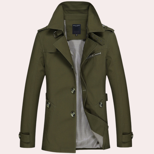 Trench-coat croisé ajusté pour homme – Chaud pour l’automne et l’hiver