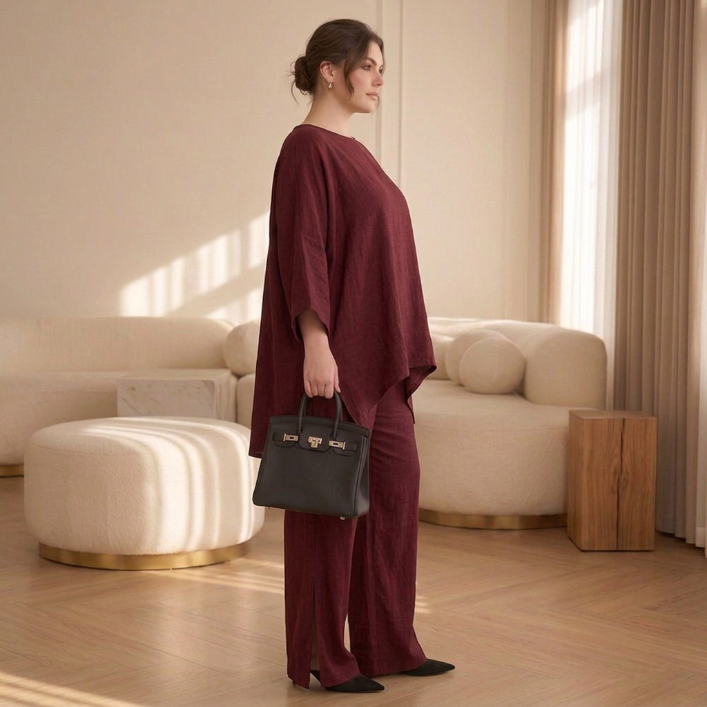Women's Cold-Shoulder Layered Tunic and Wide-Leg Pant Set