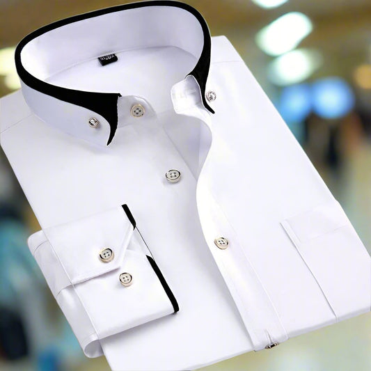 Men's Classic Long Sleeve Dress Shirt with Contrast Collar and Cuffs-The Yellow Prime
