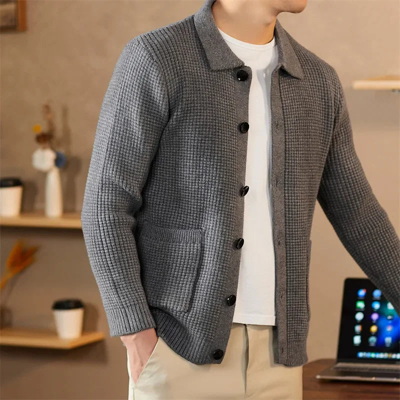 Men's Waffle-Knit Cardigan-The Yellow Prime