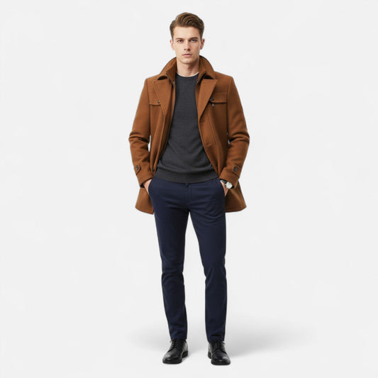 Trench-coat en laine pour homme, double col et fermeture zippée