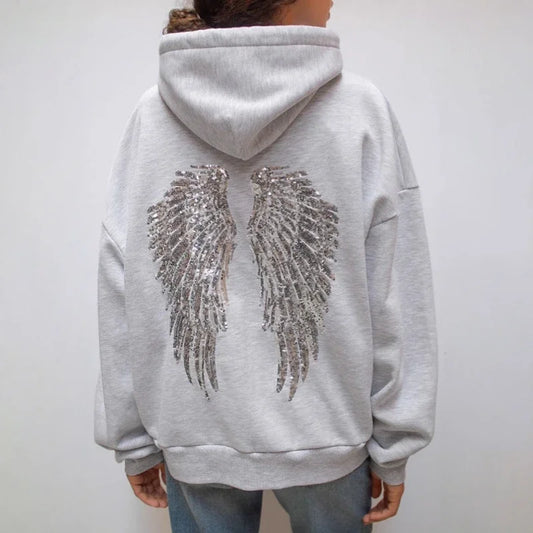 Women's Casual Vintage Wing Print Hoodie and Trousers Set-The Yellow Prime
