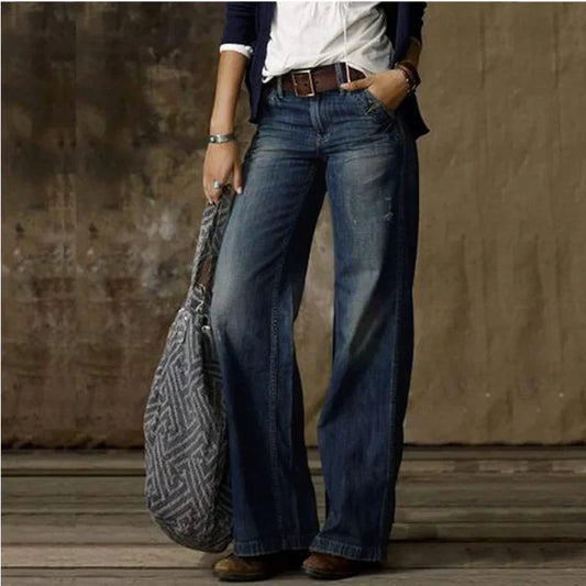 Women's Vintage Wide Leg Chic Jeans-The Yellow Prime