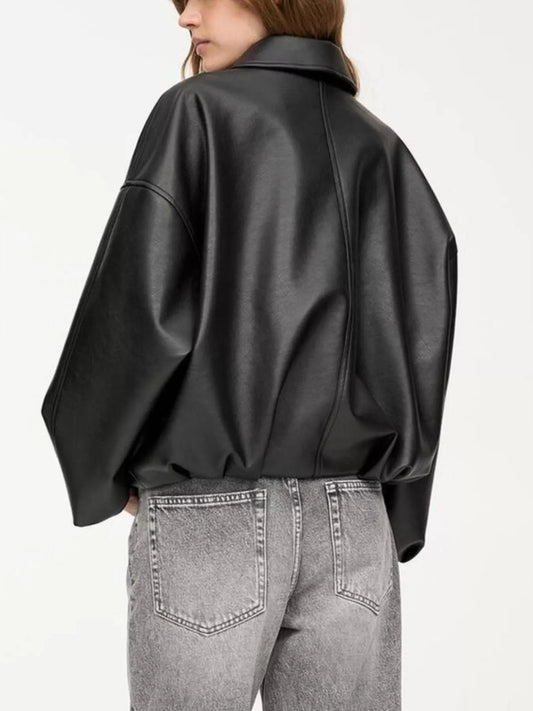 Women's Stylish Faux Leather Zip-Up Jacket, Lined, Sizes Xs-Xl