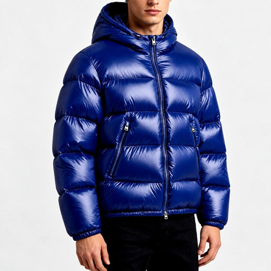 Men's Glossy Hooded Full Zip Winter Puffer Jacket