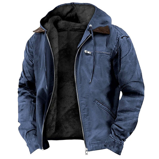 Veste d’hiver à capuche pour homme doublée en polaire
