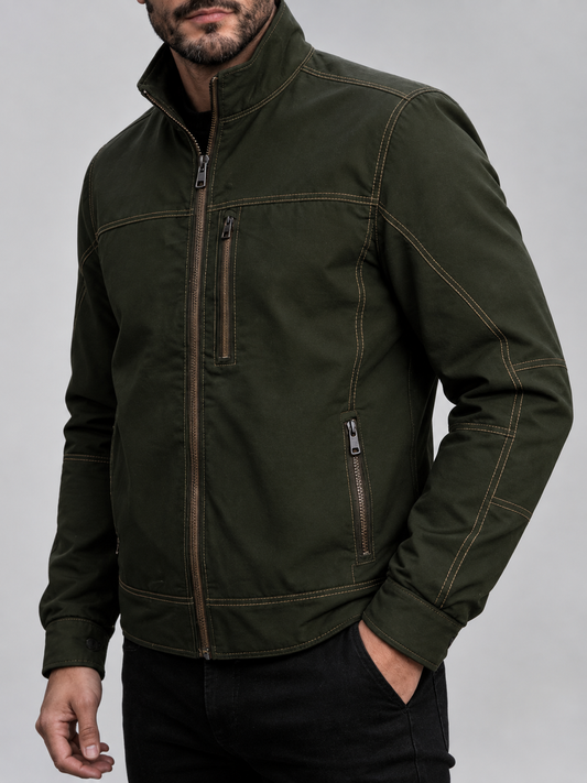 Veste de pluie imperméable pour homme à col montant et fermeture éclair sur le devant