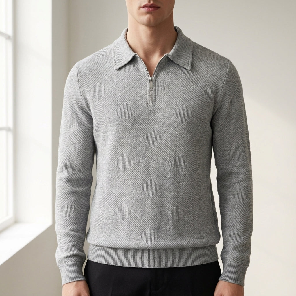 Men's Textured Quarter-Zip Pullover Sweater – Cozy Fall & Winter
