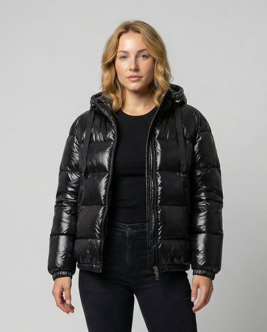 Women's Sleek Hooded Relaxed Puffer Jacket – Warm Fall & Winter