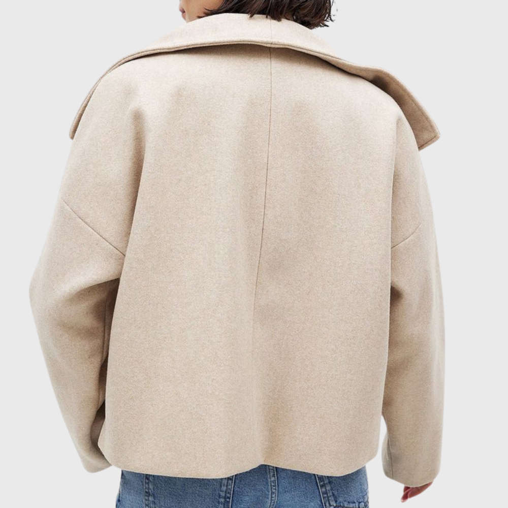 Sobretudo feminino oversized estruturado de trespasse – quente para o outono e o inverno