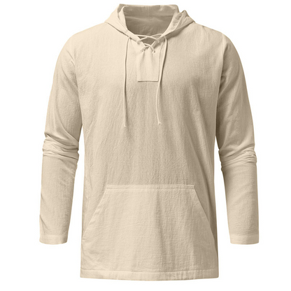 Pullover casual leggero da uomo, con scollo a V con lacci, in misto lino