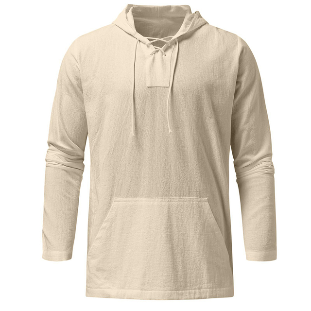 Men's Lightweight Casual Pullover - Lace-Up V Neck, Linen Blend