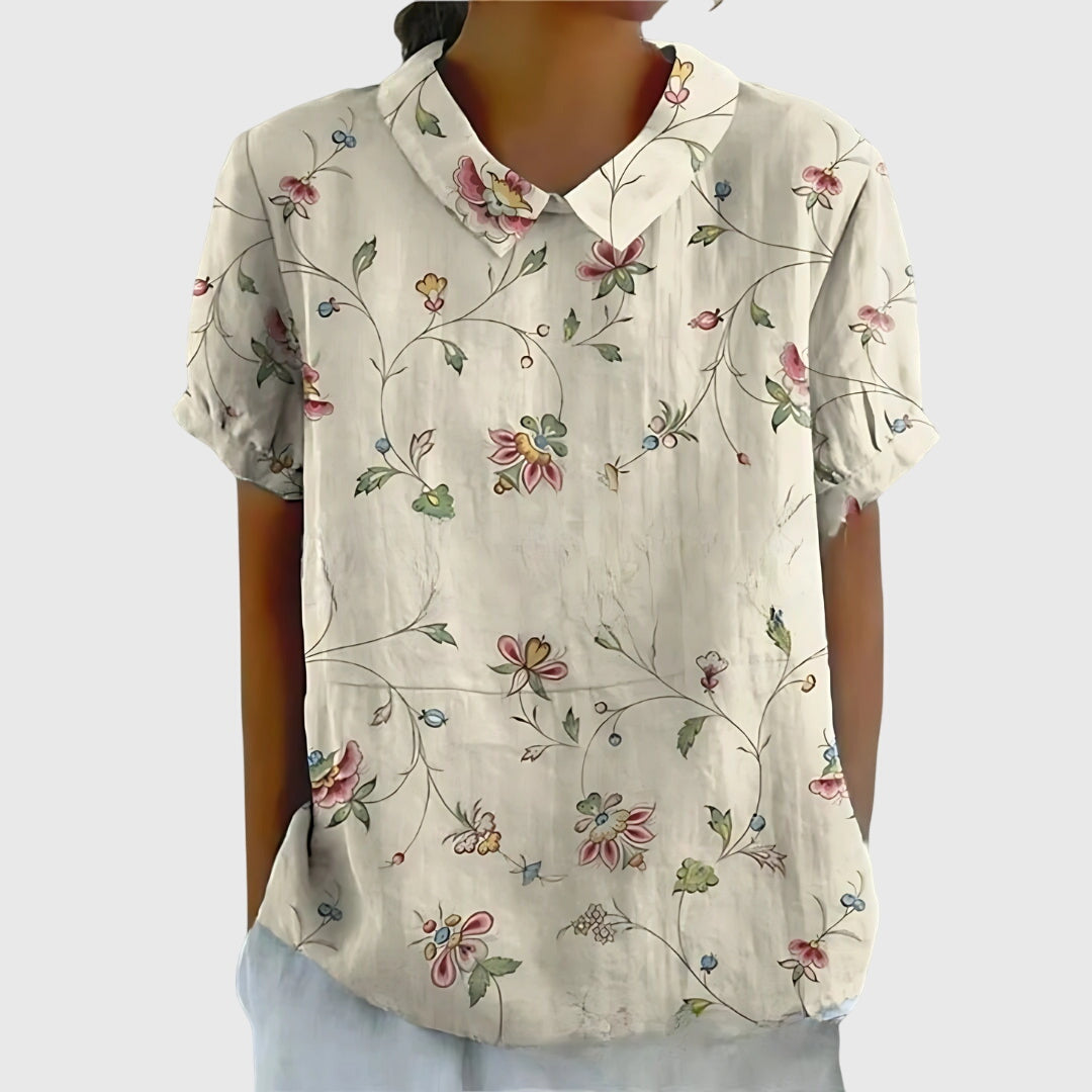 Ella | Women's Short Sleeve Floral Collar Blouse-The Yellow Prime
