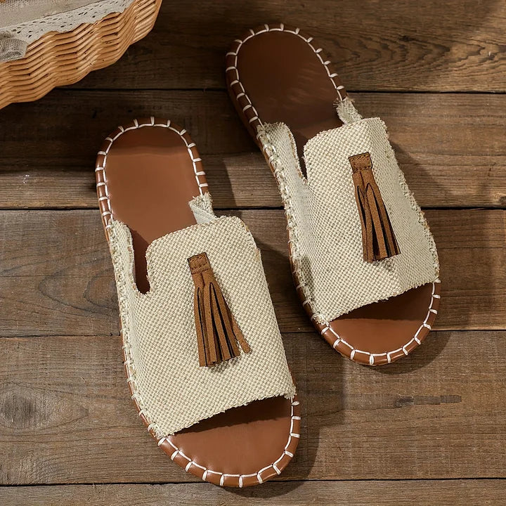 Arina | Women's Open Toe Tassel Slide Sandals-The Yellow Prime