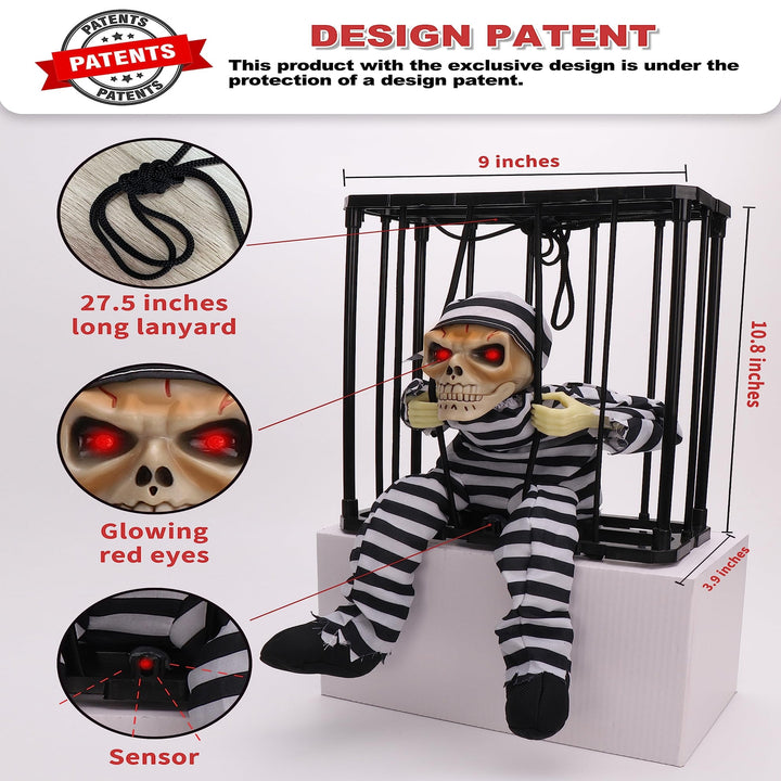 Halloween's Motion Sensor Animated Skull Prisoner with Red LED Eyes