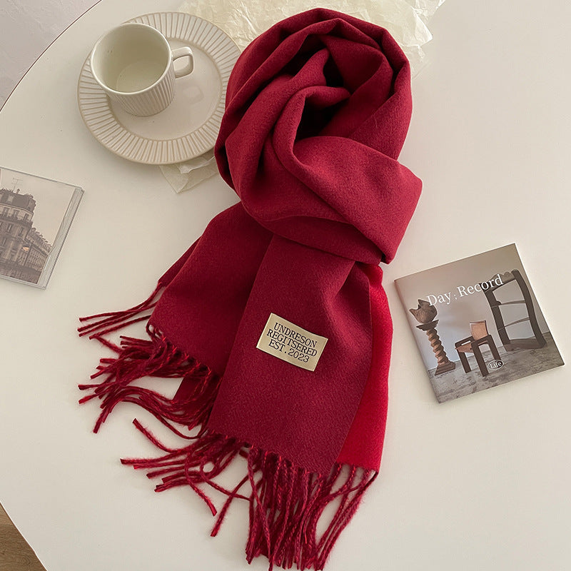 Women's Reversible Fringed Cashmere Winter Scarf-The Yellow Prime