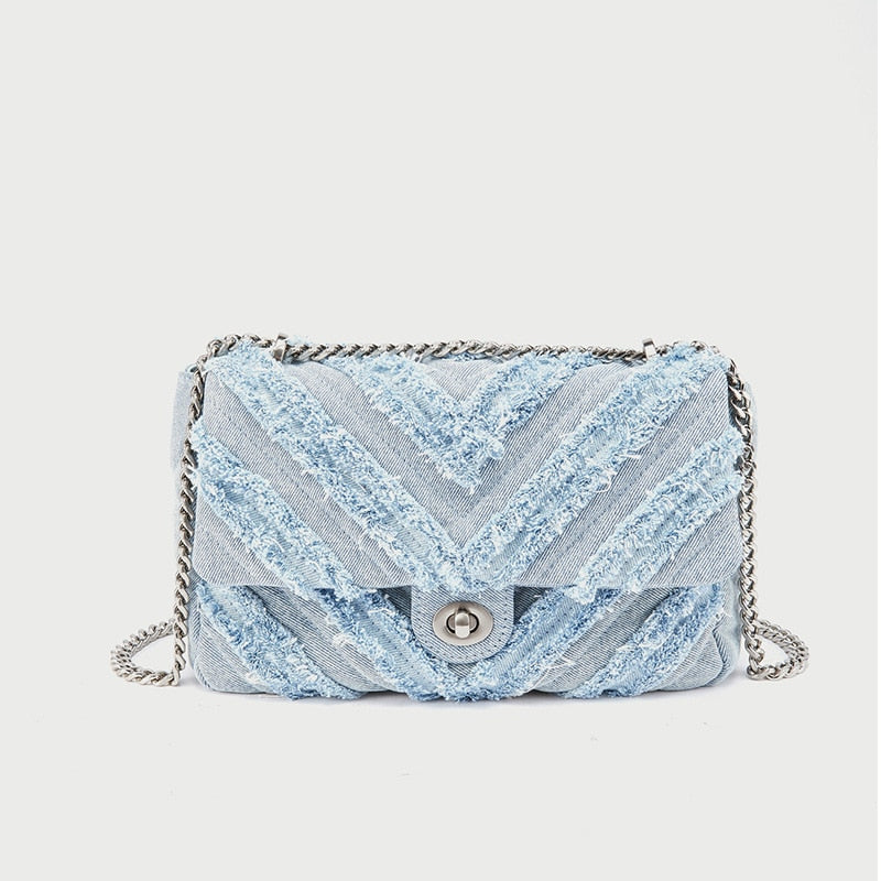 Elegant Light Blue Denim Shoulder Bag for Women-The Yellow Prime