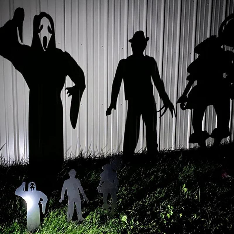 Kovový zahradní zápich Stínový vrhač padoucha na Halloween s projekcí reflektorem