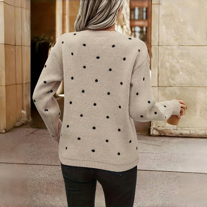 Women's Knitted Sweater with Round Neck, Polka Dot Pattern, Loose Fit