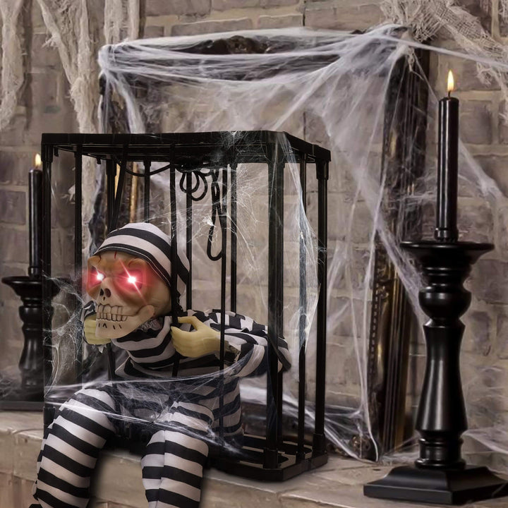 Halloween's Motion Sensor Animated Skull Prisoner with Red LED Eyes