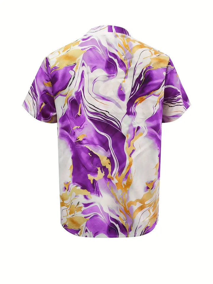Mildred | Women's Marble Print Short Sleeve Shirt-The Yellow Prime