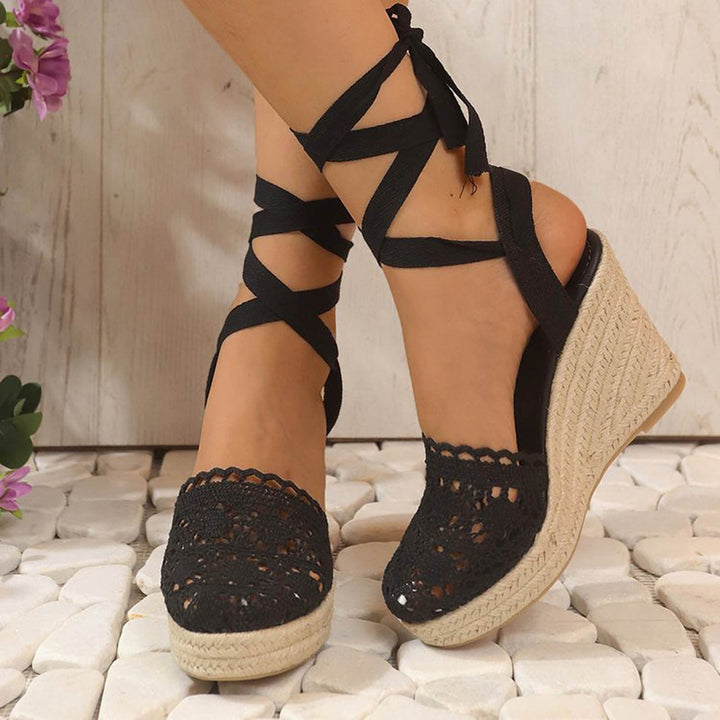 Celia | Women's Elegant Crocheted Wedge Sandals-The Yellow Prime