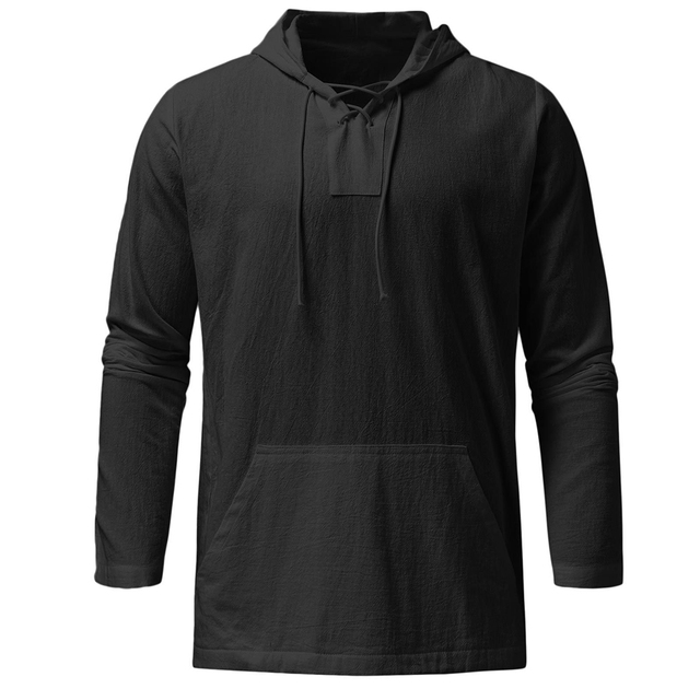 Men's Lightweight Casual Pullover - Lace-Up V Neck, Linen Blend