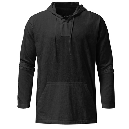 Pullover casual leggero da uomo, con scollo a V con lacci, in misto lino