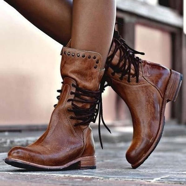 Ciss | Women's Vintage Lace-Up Boots-The Yellow Prime