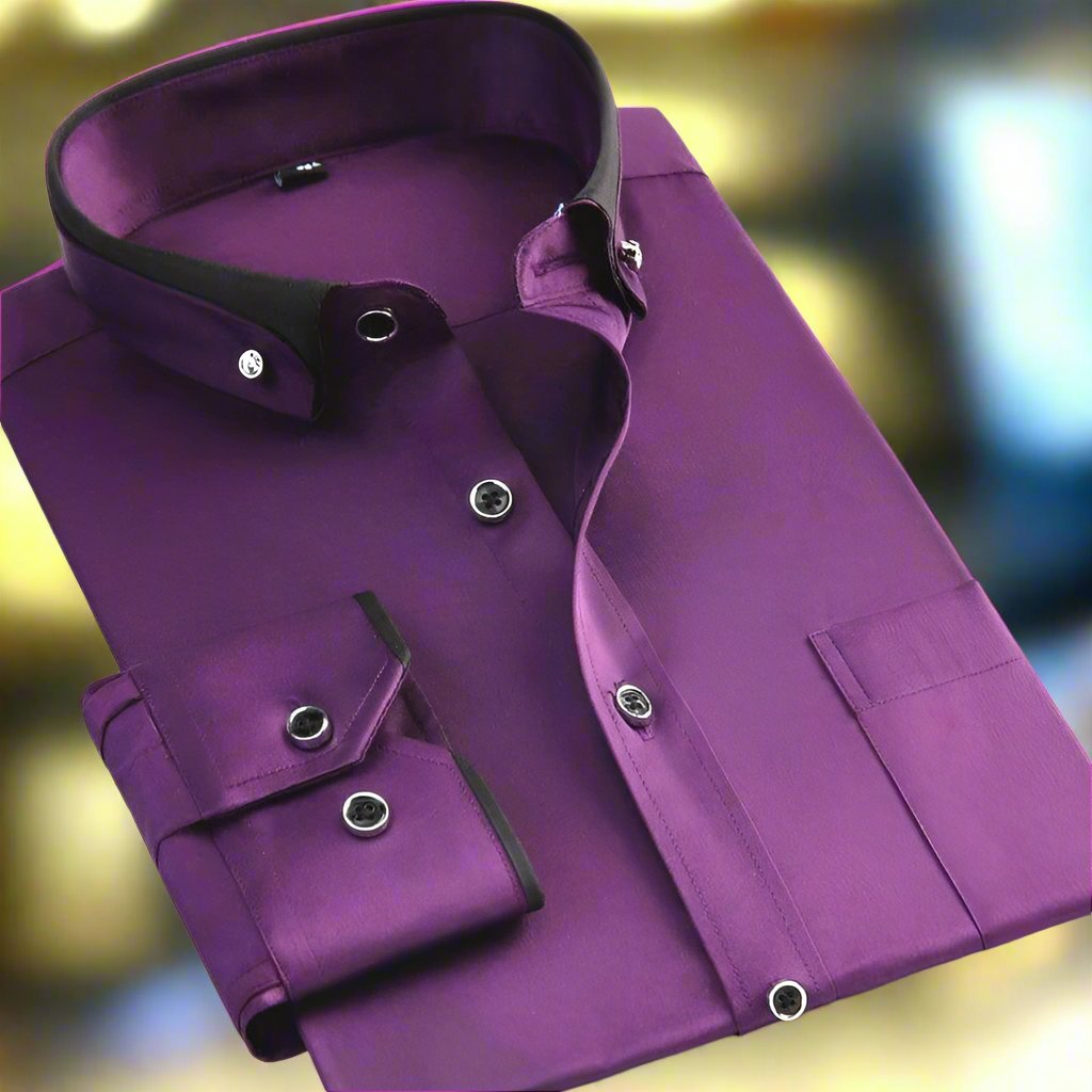 Men's Classic Long Sleeve Dress Shirt with Contrast Collar and Cuffs-The Yellow Prime