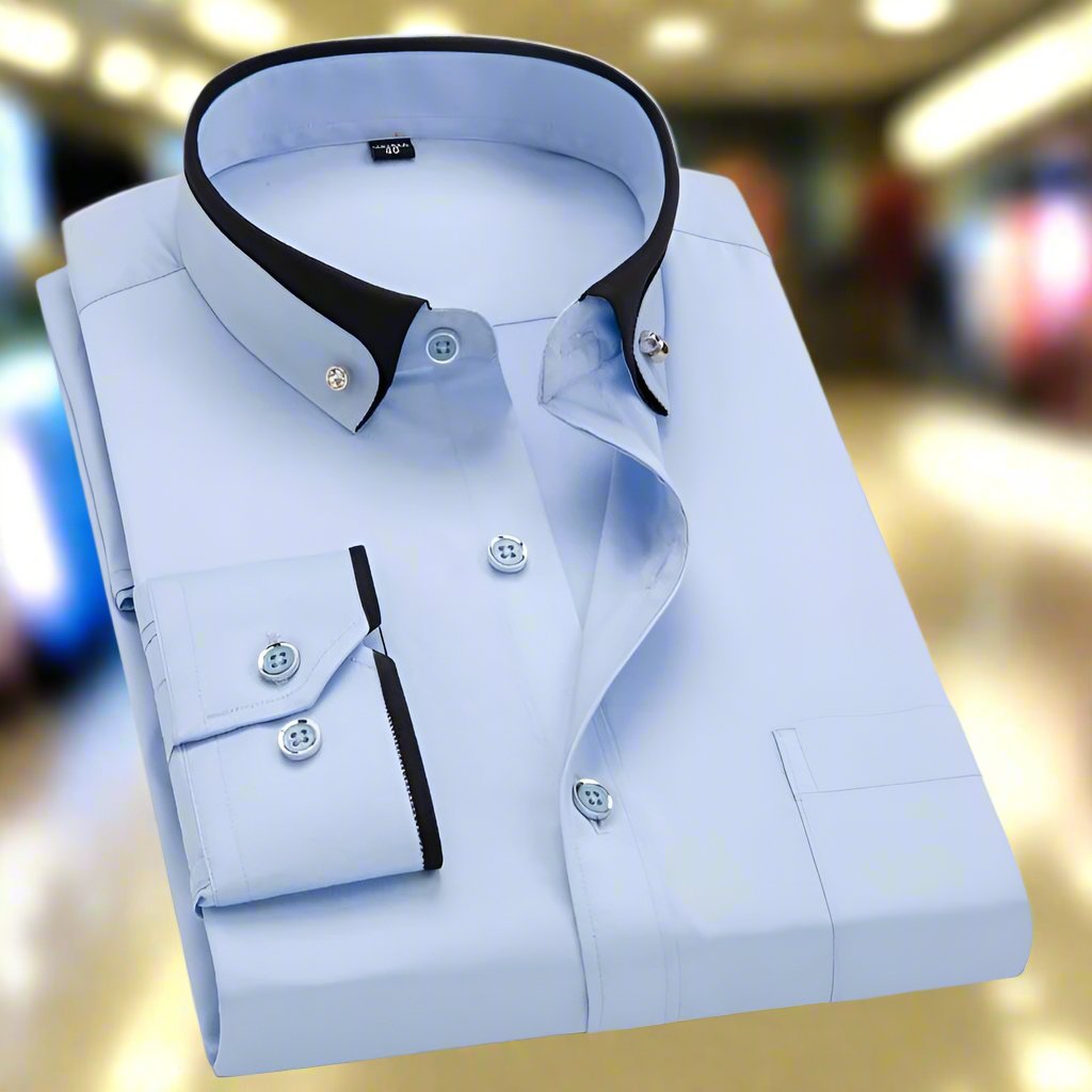Men's Classic Long Sleeve Dress Shirt with Contrast Collar and Cuffs-The Yellow Prime