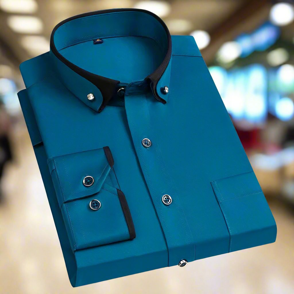 Men's Classic Long Sleeve Dress Shirt with Contrast Collar and Cuffs-The Yellow Prime