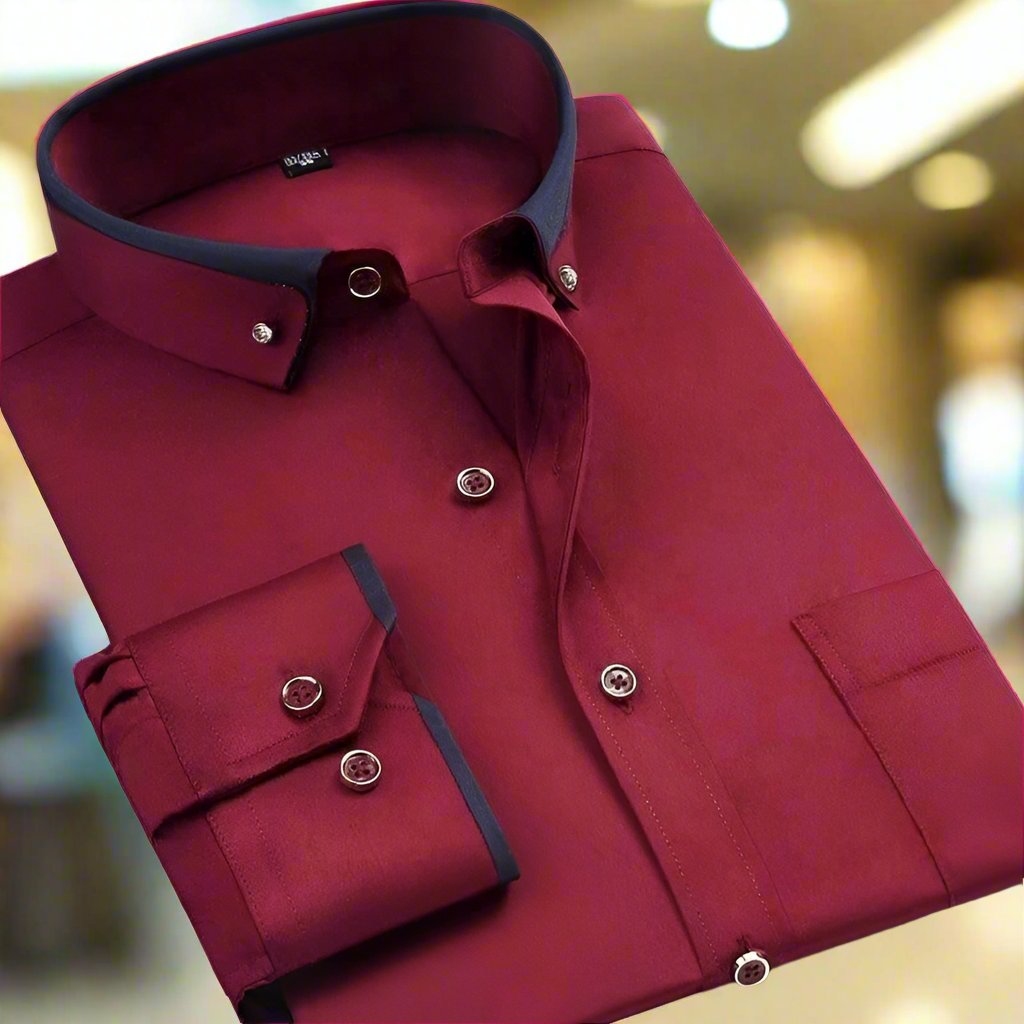 Men's Classic Long Sleeve Dress Shirt with Contrast Collar and Cuffs-The Yellow Prime