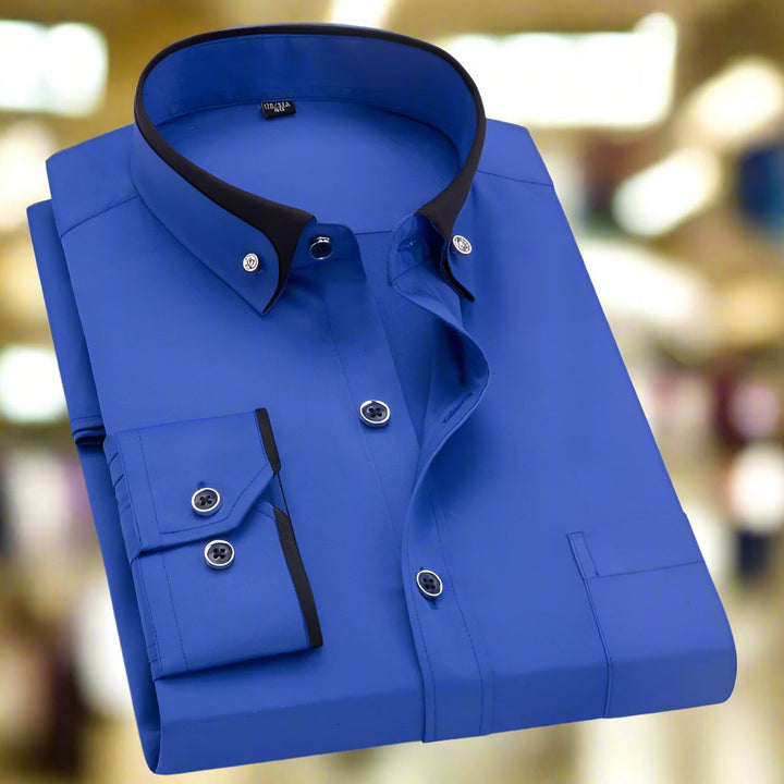 Men's Classic Long Sleeve Dress Shirt with Contrast Collar and Cuffs-The Yellow Prime