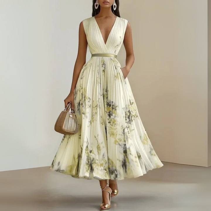 Ottavia | Women's Pleated Sleeveless Maxi Summer Dress-The Yellow Prime
