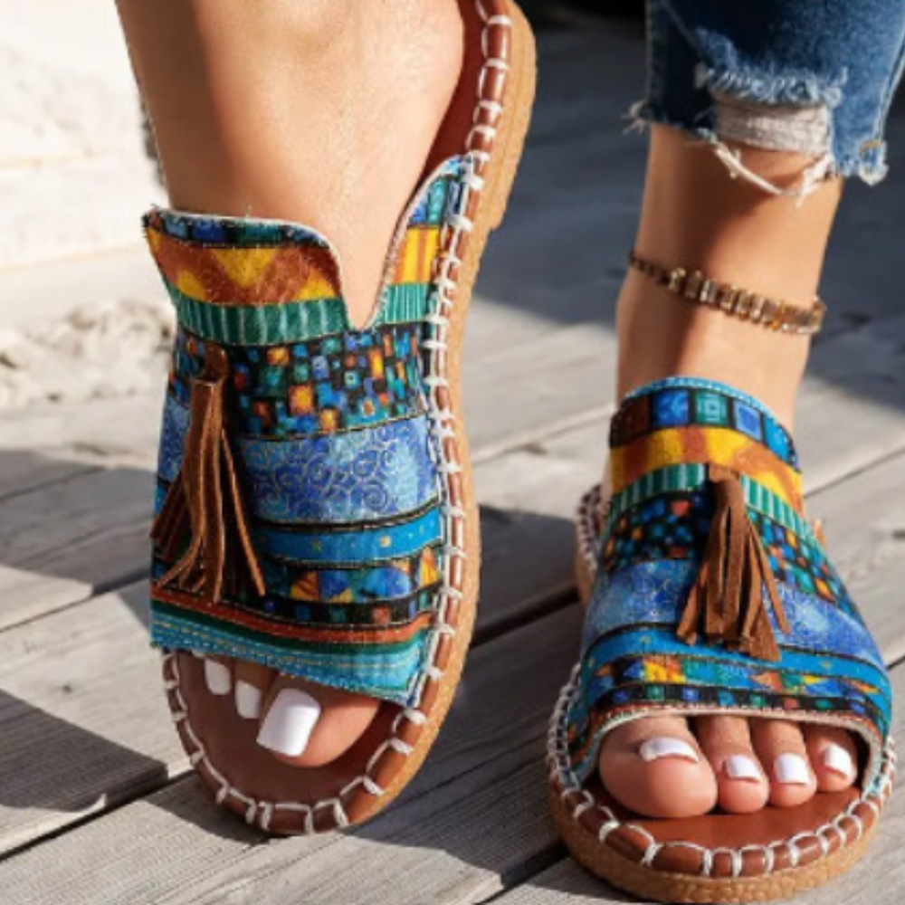 Arina | Women's Open Toe Tassel Slide Sandals-The Yellow Prime