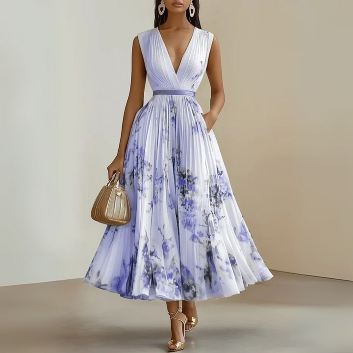 Ottavia | Women's Pleated Sleeveless Maxi Summer Dress-The Yellow Prime