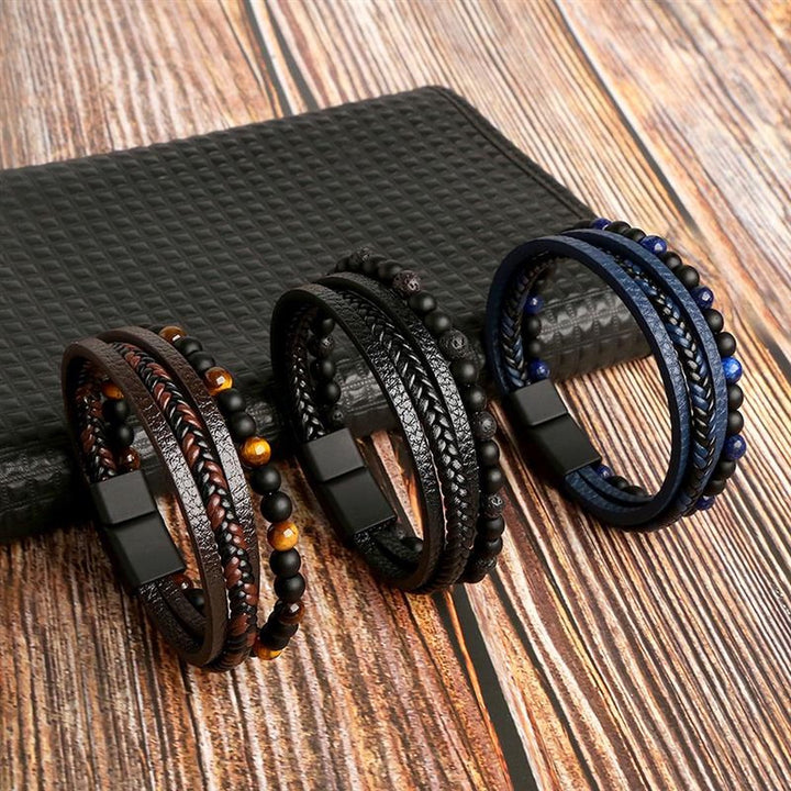 Lucas | Men's Elegant Leather Bracelet Set for the Stylish Man-The Yellow Prime