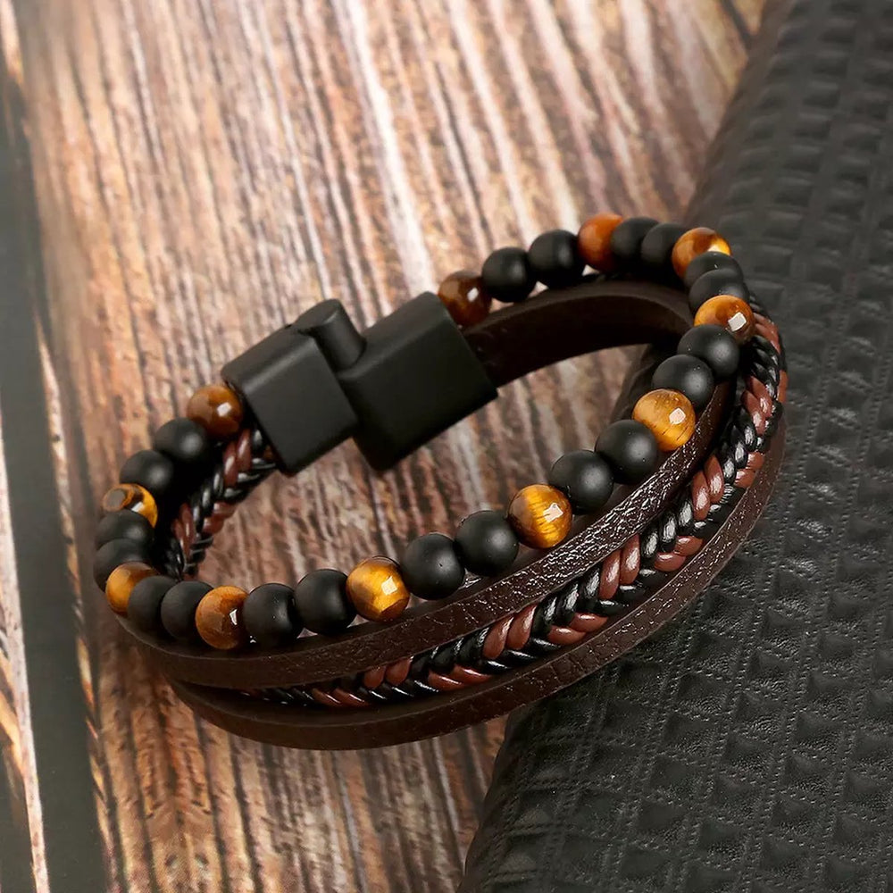 Lucas | Men's Elegant Leather Bracelet Set for the Stylish Man-The Yellow Prime