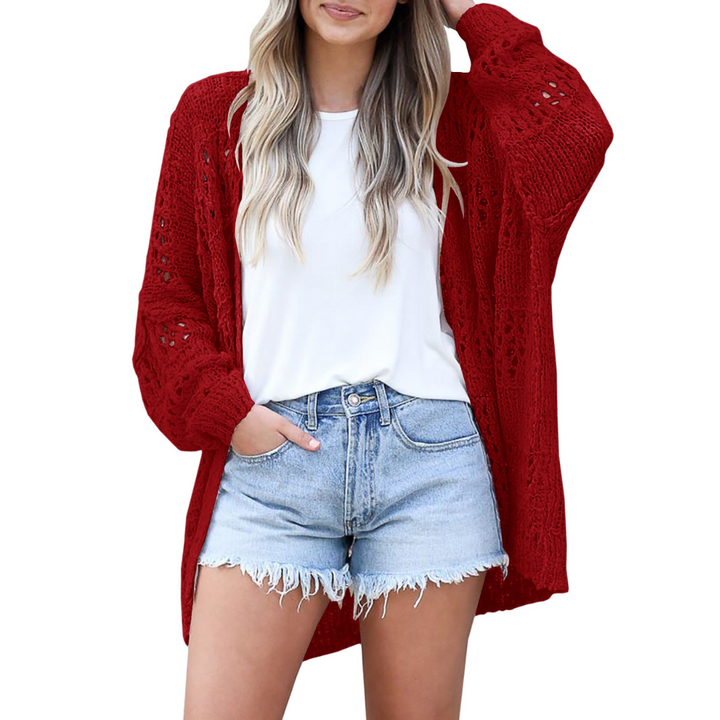 Casaco de malha oversized para mulher, em tecido leve de malha aberta