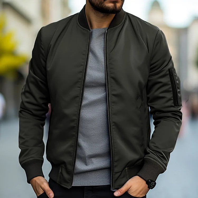 Men's Zip Up Jacket with Ribbed Cuffs for Stylish Comfort