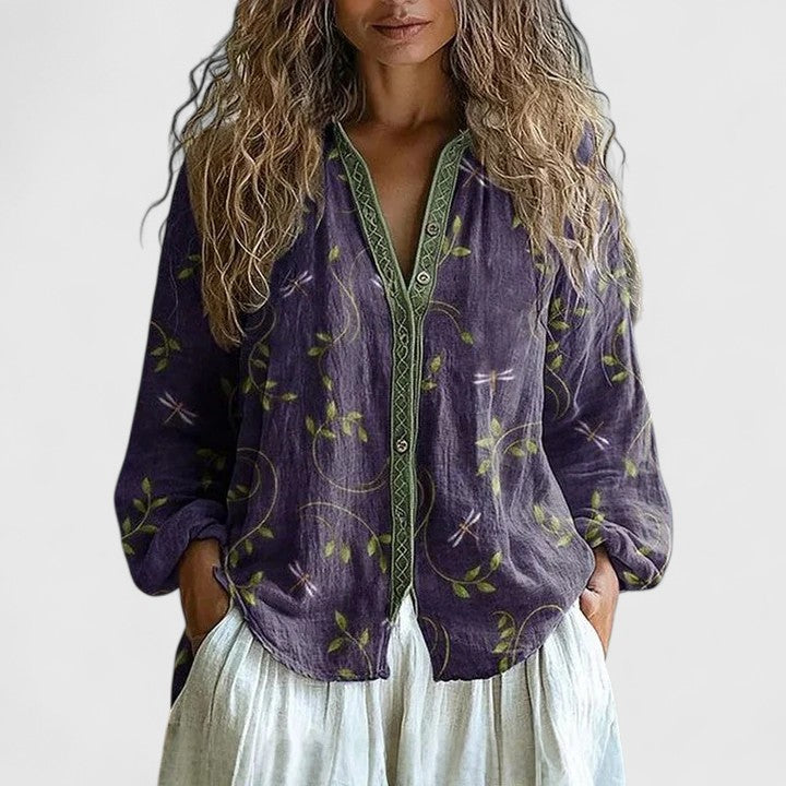 Bella | Women's Casual Printed Button Front Top-The Yellow Prime