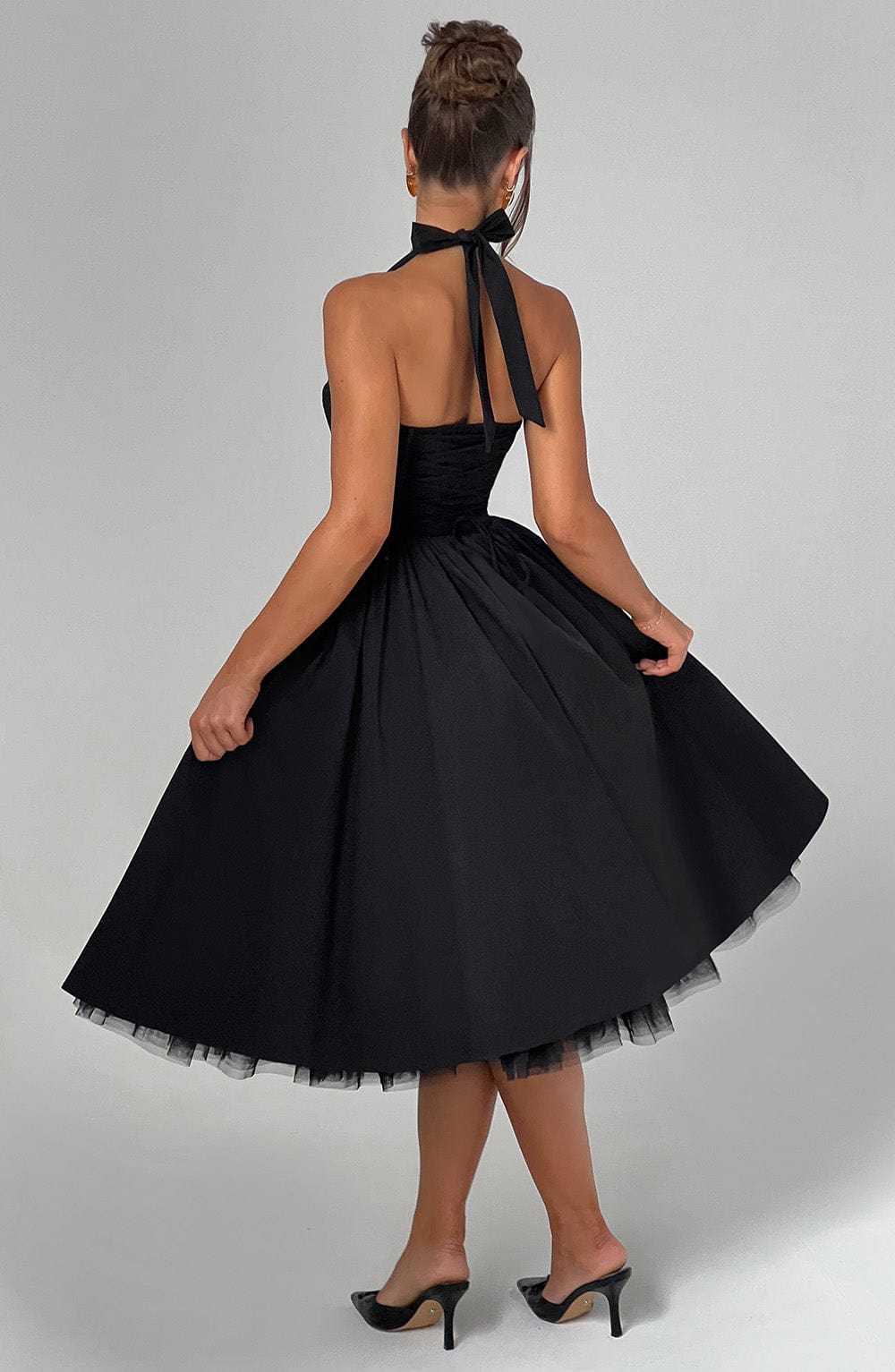 Alessia | Women's Halter Midi Dress for Wedding Guests-The Yellow Prime