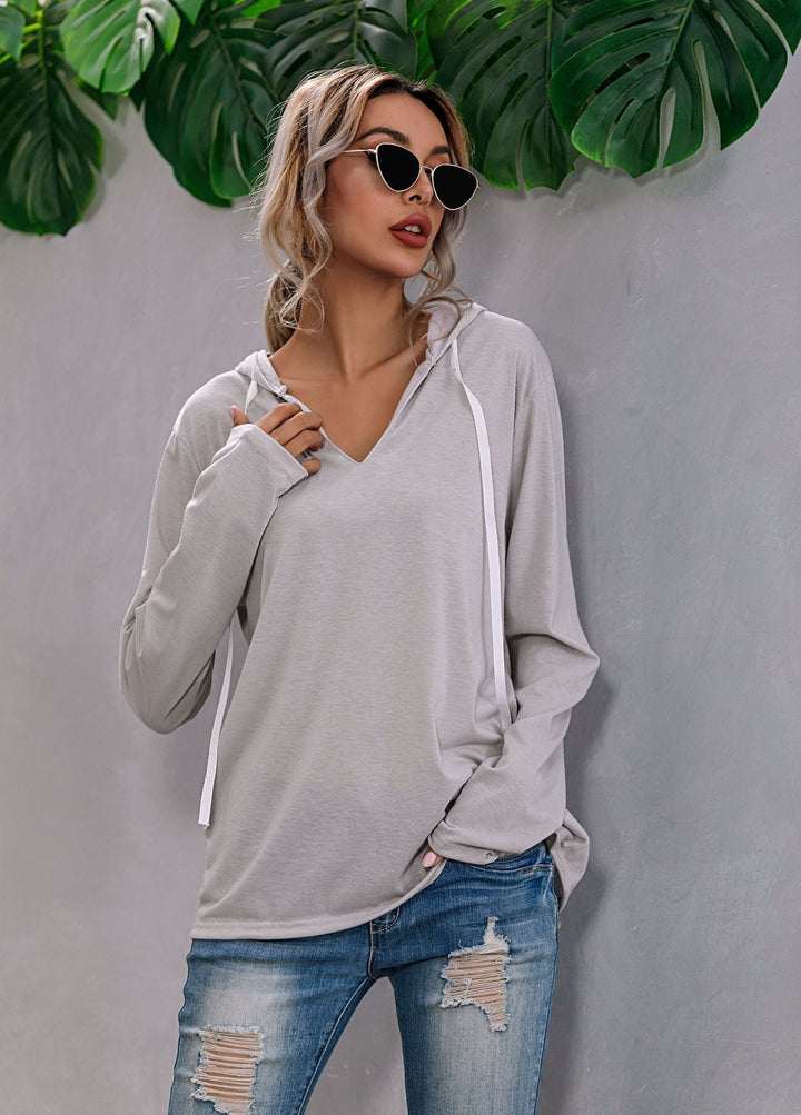 Women's Lightweight Relaxed V Neck Knit Hoodie for Everyday Wear-The Yellow Prime